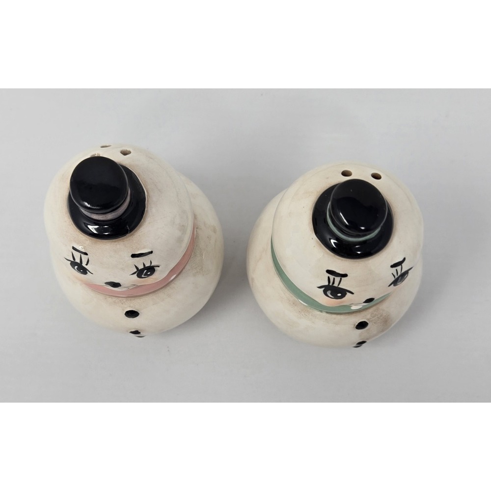Johanna Parker Snowman Salt & Pepper Shakers set Pastel Pink Mint Green NWOB - Picture 5 of 6